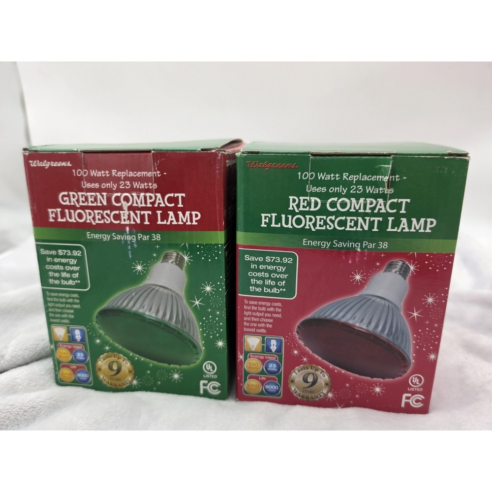 Vtg Nos Green/Red Compact Fluorescent Lamp Set Of 2